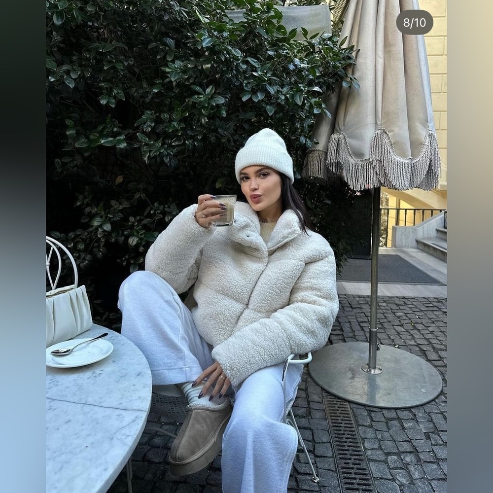 🥰 NWT Zara JACKET FAUX SHEARLING QUILTED ANORAK